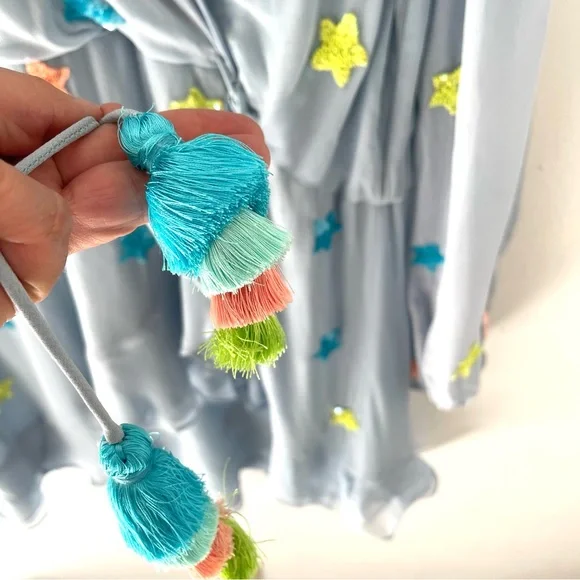 Rococo Sand Georgette Sequin Star Blue Mini Dress Size XL - Picture 9 of 13